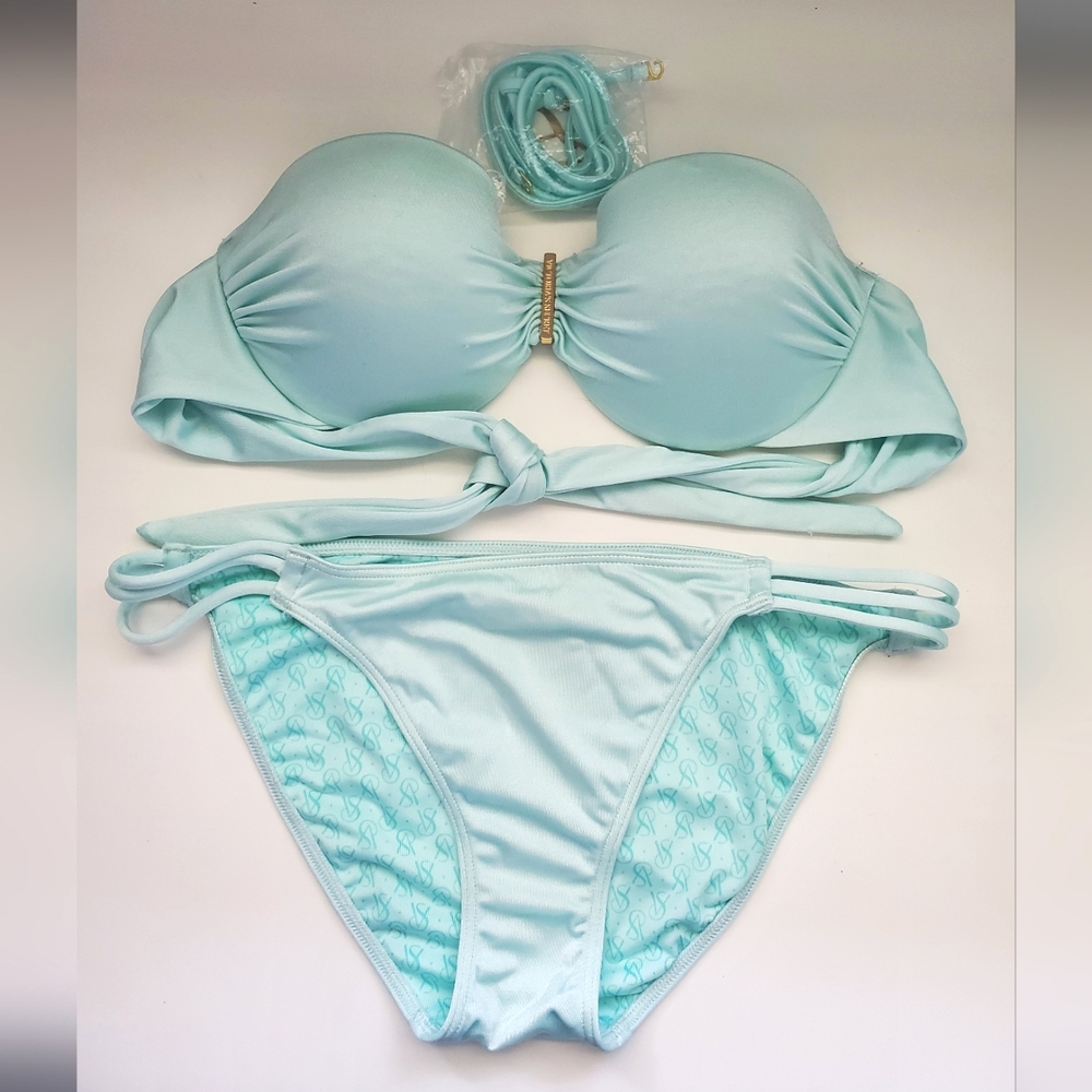 Victoria's Secret Bikini Set 34B M Very Sexy 2014 Light Blue Aqua